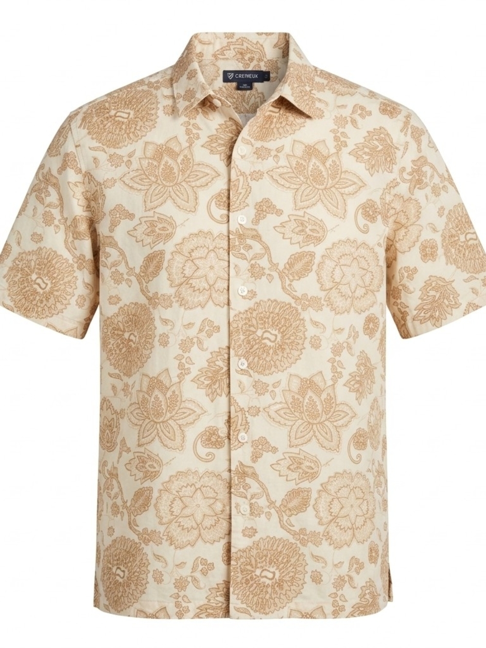 Cremieux Men's Medium Short Sleeve Button‎ Down Floral Paisley Shirt Tan